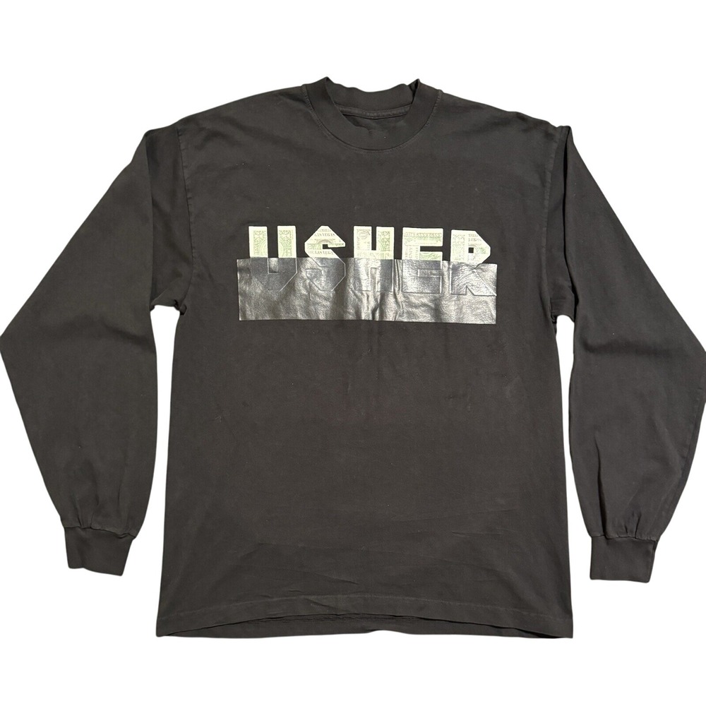 Usher Ushbucks Long Sleeve Shirt Mens M Black‎ Thick Front Back Money Graphic